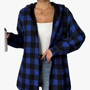 Women's blue Plaid Hooded Jacket fleece lined